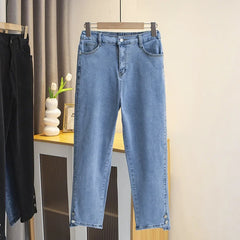 Plus Size Boyfriend Black Drainpipe Jeans For Women HIGH Waist Button Pants