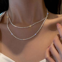 Silver Color Sparkling Necklace For Women Trendy Clavicle Chain Choker Girls Korean