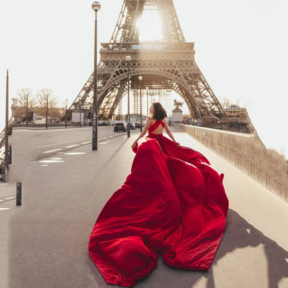 Formal attire Dresses: Halter Burgundy Evening Dress Long Train Prom Dress