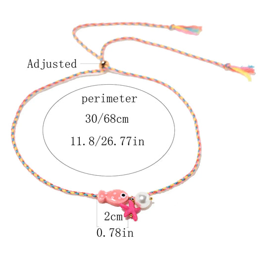 Colorful Bohemian Ceramic Fish Pendant Necklace for Women Adjustable Multicolored Rope Choker, Perfect for Summer Beach Vacation