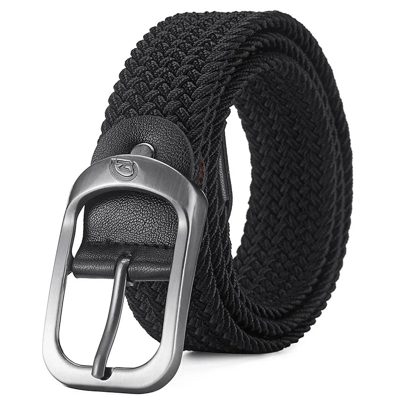 Unisex Woven Elastic Belt Men Luxury Women Belt Designer Men Alloy Pin Buckle Waist Straps Belts No Hole Cinturones Luxury Mujer