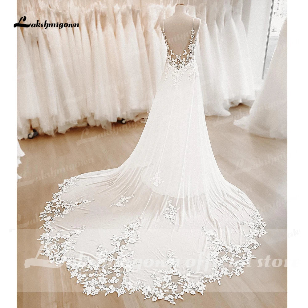 White Bridesmaid Dresses: Straps Boho Lace Wedding Dress V Neck Lace Appliqued