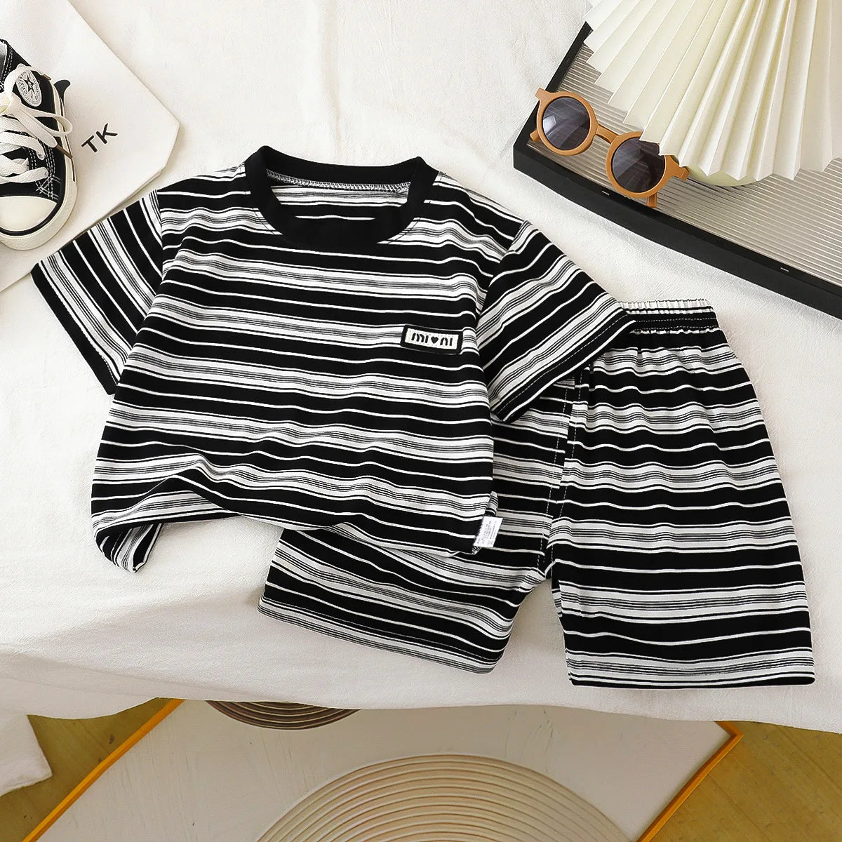 0-5 years Children's short-sleeved suit Summer new boys striped T-shirt shorts two-piece suit baby breathable casual sportswear