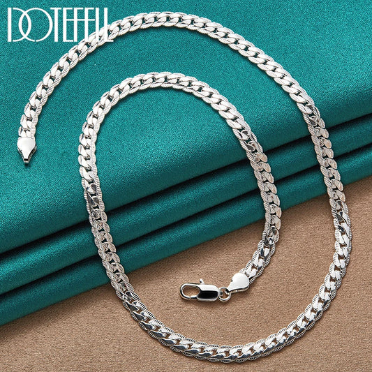 925 Sterling Silver 6mm Side Chain 16/18/20/22/24 Inch Necklace For Women