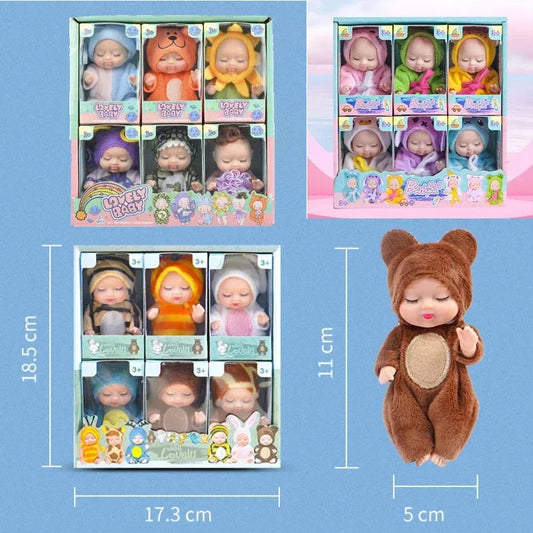 6/8Pcs Set Simulation Princess Dolls Toys Mini Cute Sleeping Baby Series Doll Cartoon Animal Toy For Kids Kawaii Dolls Girl