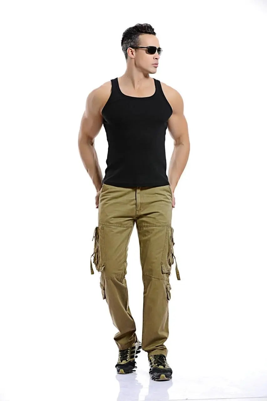 Military Tactical pants men Multi-pocket washed overalls men loose cotton pants