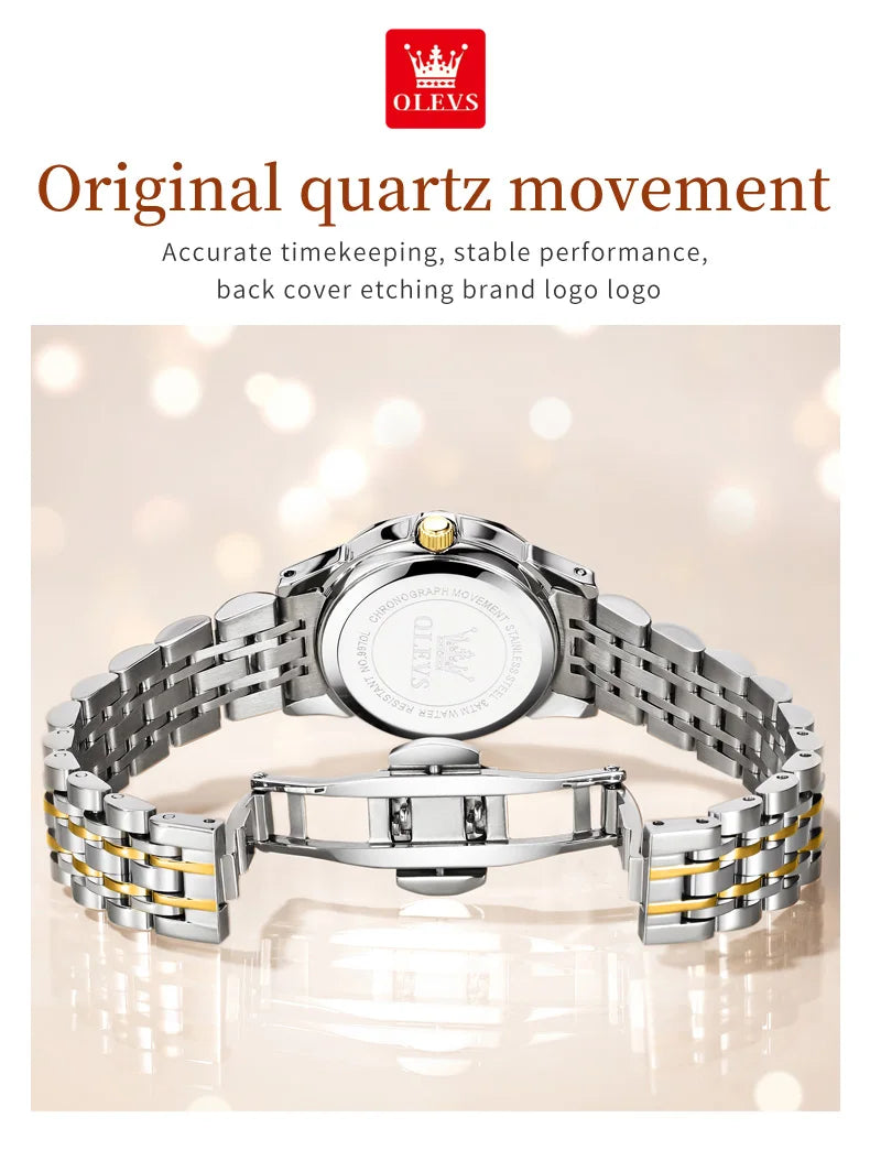 OLEVS 9970 Original Luxury Quartz Watch for Women Rhombus Mirror Digital Dial Calendar Stainless Steel Waterproof Wrist Watches
