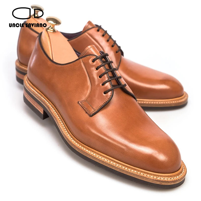 Uncle Saviano Derby Luxury Men Shoes Designer Genuine Leather Handmade Fashion Man Shoe Dress Formal Business Shoes for Men