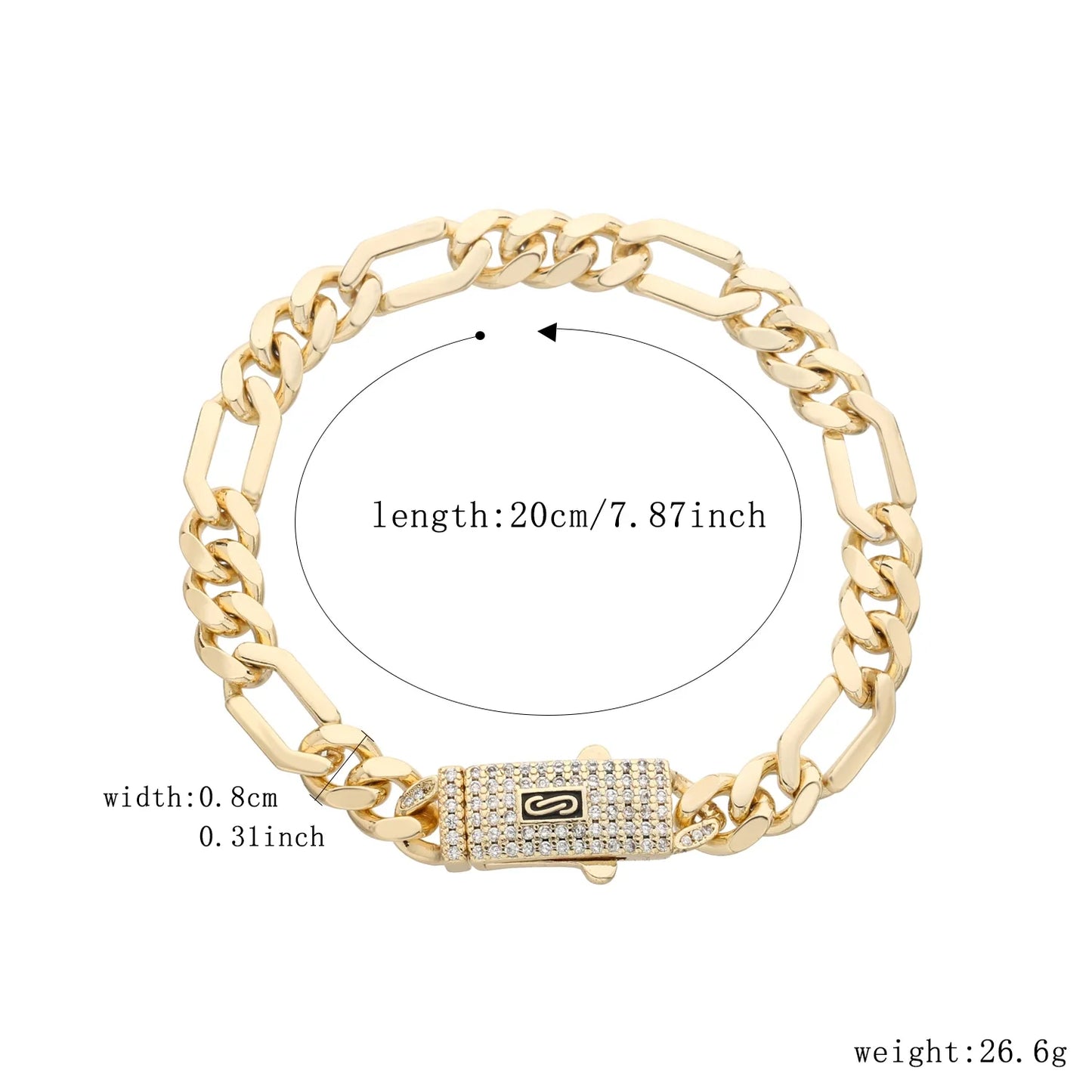 14K Monaco new chain for men and women, brass, cubic zirconia, fashionable Monaco bracelet for men and women