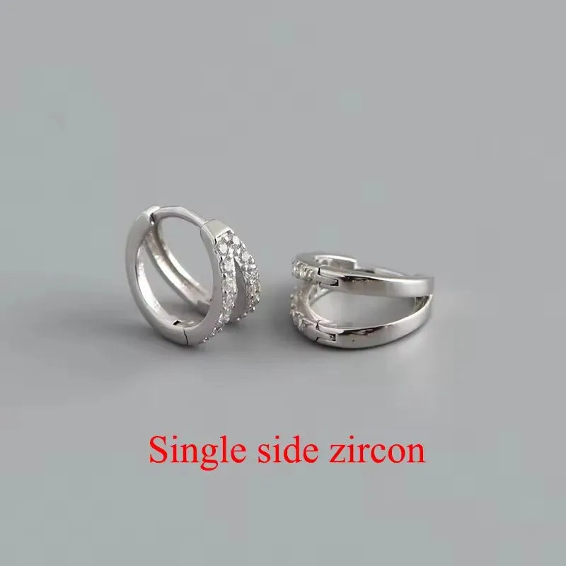 WANTME 925 Sterling Silver Fashion Luxury Shiny Double Layer Zircon Huggies Hoop Earrings for Women Plated 18k Gold Fine Jewelry