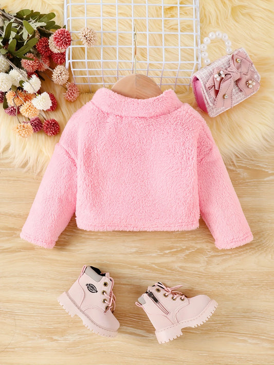 Autumn and Winter Windproof Plush Jacket Fashion Baby girls Outdoor Warm Comfort Cute Solid Color Zipper Shirt Baby Boys