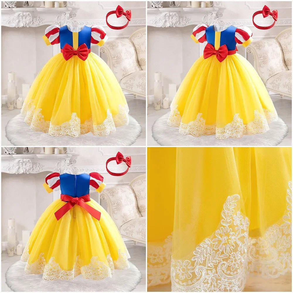 Snow White Costume for Kids Halloween Princess Cosplay Disguise Movie Birthday Party Clothing Girls Role Play Bowknot Dress