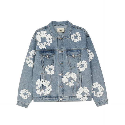 High Street Men's Denim Jacke Kapok Print Graffiti Loose Jeans Coat