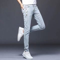 3 Colors 2023 Men Cotton Jeans Korean Style Stretch Slim Fit Denim Pants