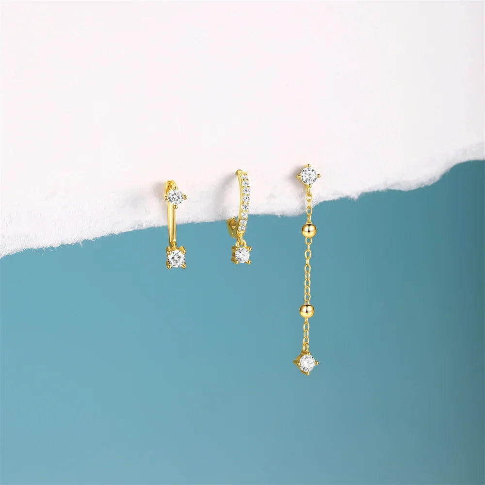 ROXI 925 Sterling Silver WaterDrop/Flower/Pearl Earring Set For Women 18k Gold Plated 3 piece Earring Party Jewelry Gifts
