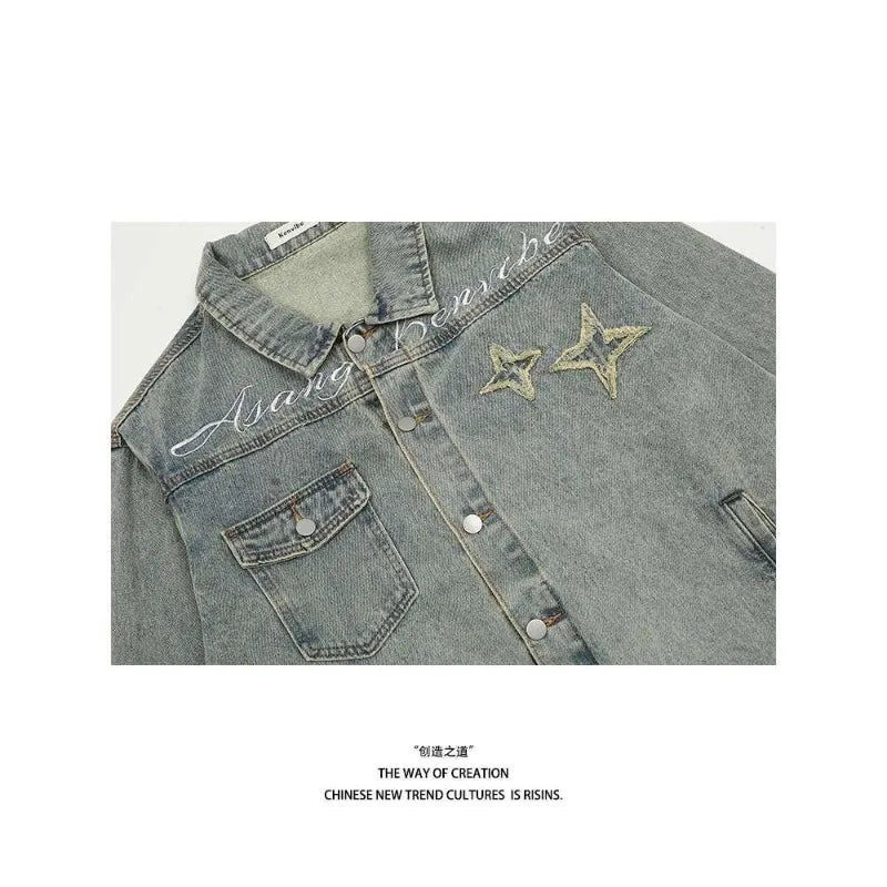 American High Street Letter XINGX Paste Cloth Embroidery Denim Coat Male  Jacket