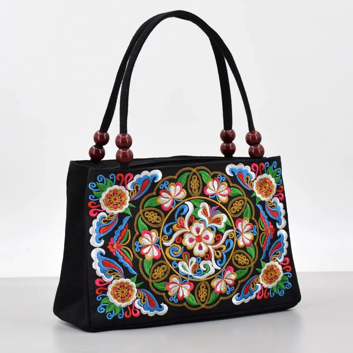 Stylish Floral Embroidered Handbag, Trendy Zipper Canvas Bag, Women's Fashion Purses