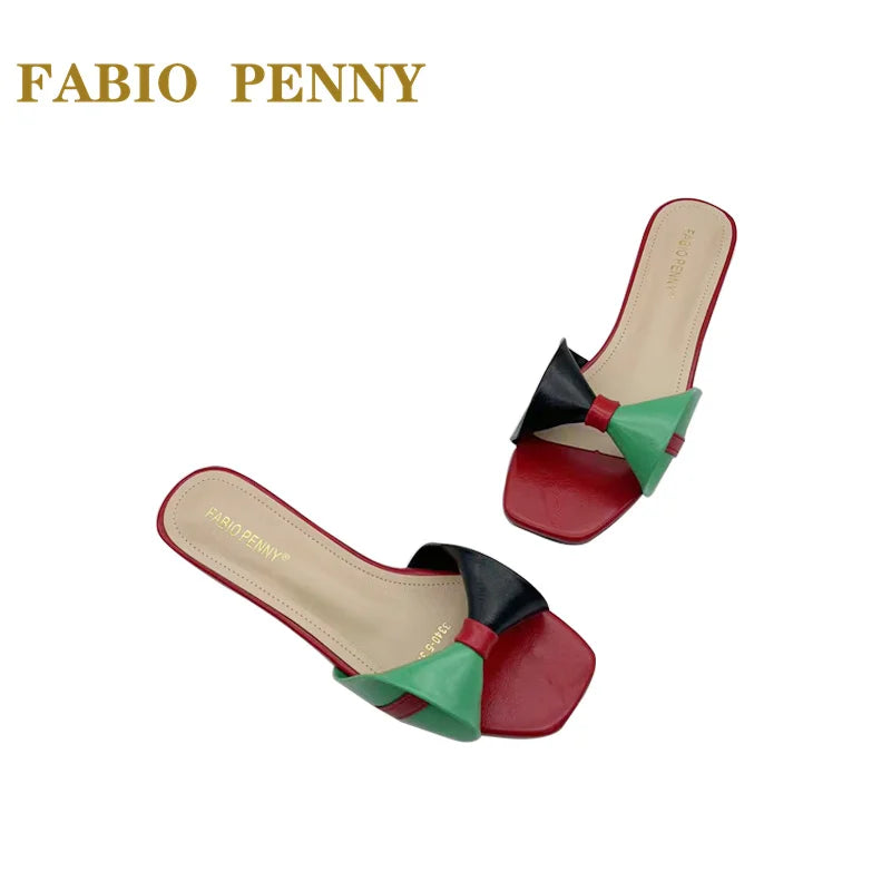 FABIO PENNY European Ladies Fashion elegant Flare Low heels Casual and comfortable open-toed square toe women's slippers