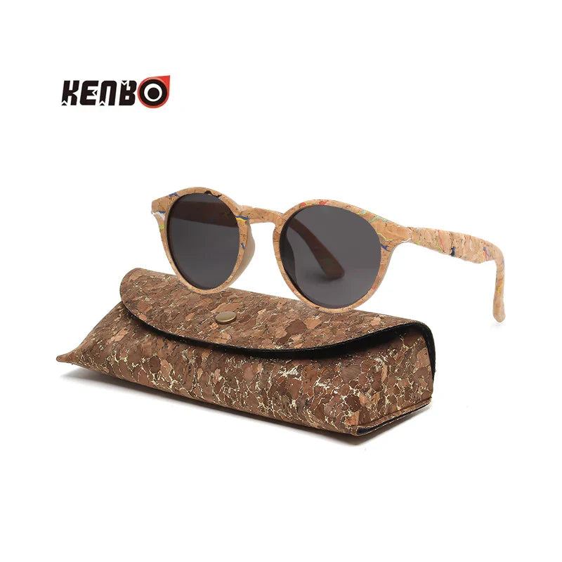 Kenbo High Quality Round Wood Bamboo Grain Polarized Sunglasses With Case Fashion Women Man Shades Wooden Sunglasses