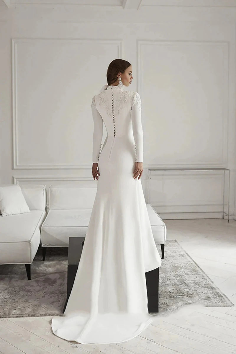 White Bridesmaid Dresses: Bridal Dresses Long Sleeve Muslim Princess Wedding Gowns
