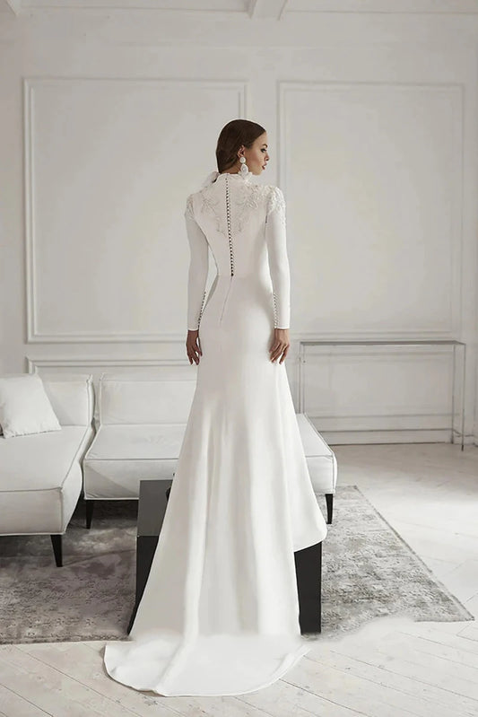 White Bridesmaid Dresses: Bridal Dresses Long Sleeve Muslim Princess Wedding Gowns
