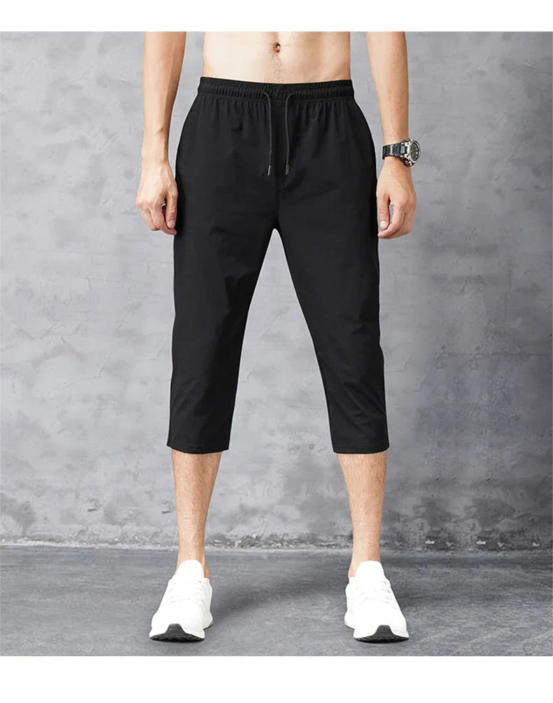 3/4 Length Men's Shorts Quick Drying Ice Silk Summer Breeches Male Long Calf Bermuda Board Beach Elastic Big Size Nylon Stretch