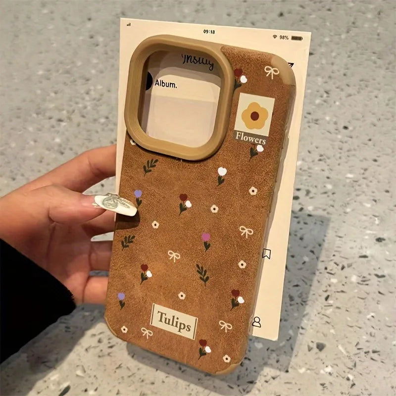 Branches and Leaves Broken Flowers Bonded Leather Phone Case For iPhone 17 16 Pro Max 15 14 Plus 13 12 11 XS X XR 17 Air Cover