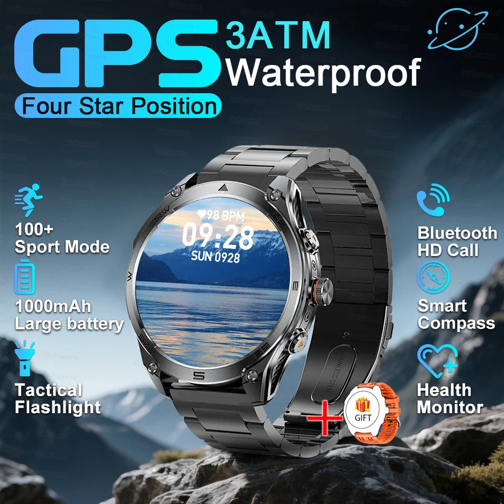 T-REX3 ULTRA New GPS Smart Watches 1000Mah Battery Compass 10ATM Waterproof Tactics Sport Flashlight BT call Smart Bracelet Man