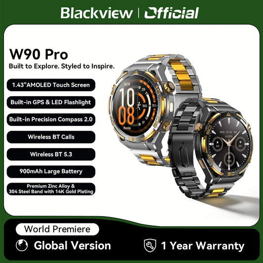 Blackview W90 Pro Smartwatch 1.43" AMOLED Display,Bluetooth Calling,Heart Rate Monitor, 900mAh/ 20Days Standby,Men's Smartwatch