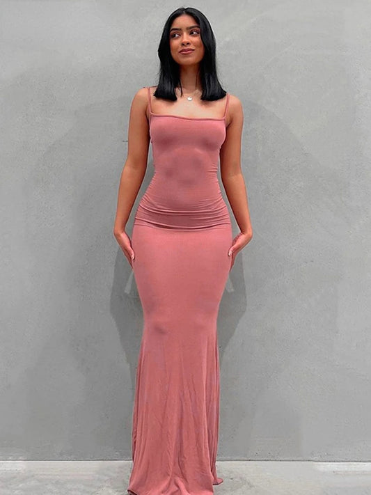 Maxi Dress Spring Satin Slip Sleeveless Slim Party