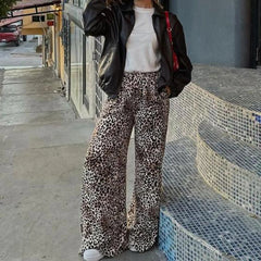 Fashion Vintage Leopard Print Wide-leg Pants Women Casual High-waisted Trouser