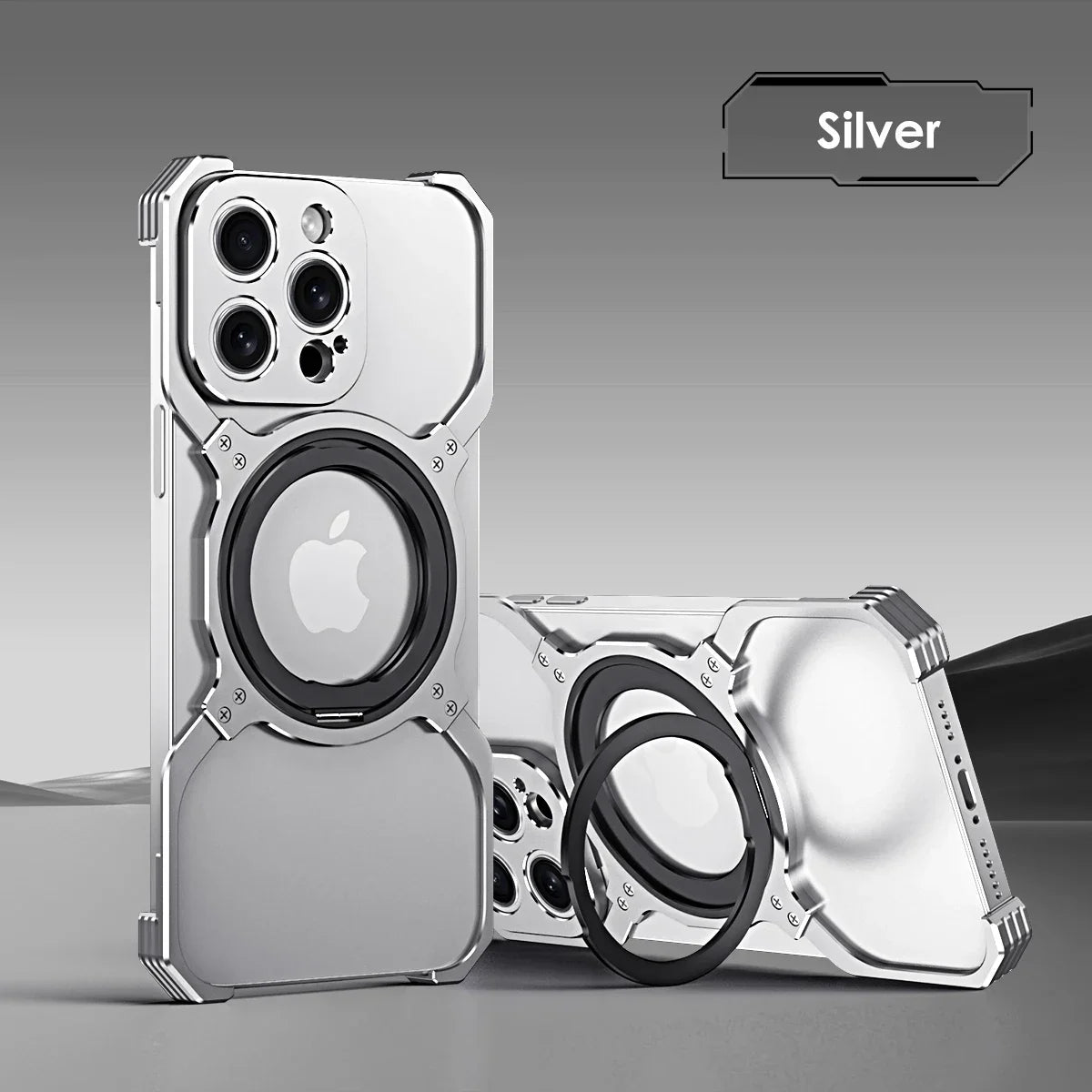 360° Stand Metal Rimless Magnetic Phone Case For iPhone 13 14 15 16 17 Pro Max Metal Bumper Lens Protection Metal Phone Cover