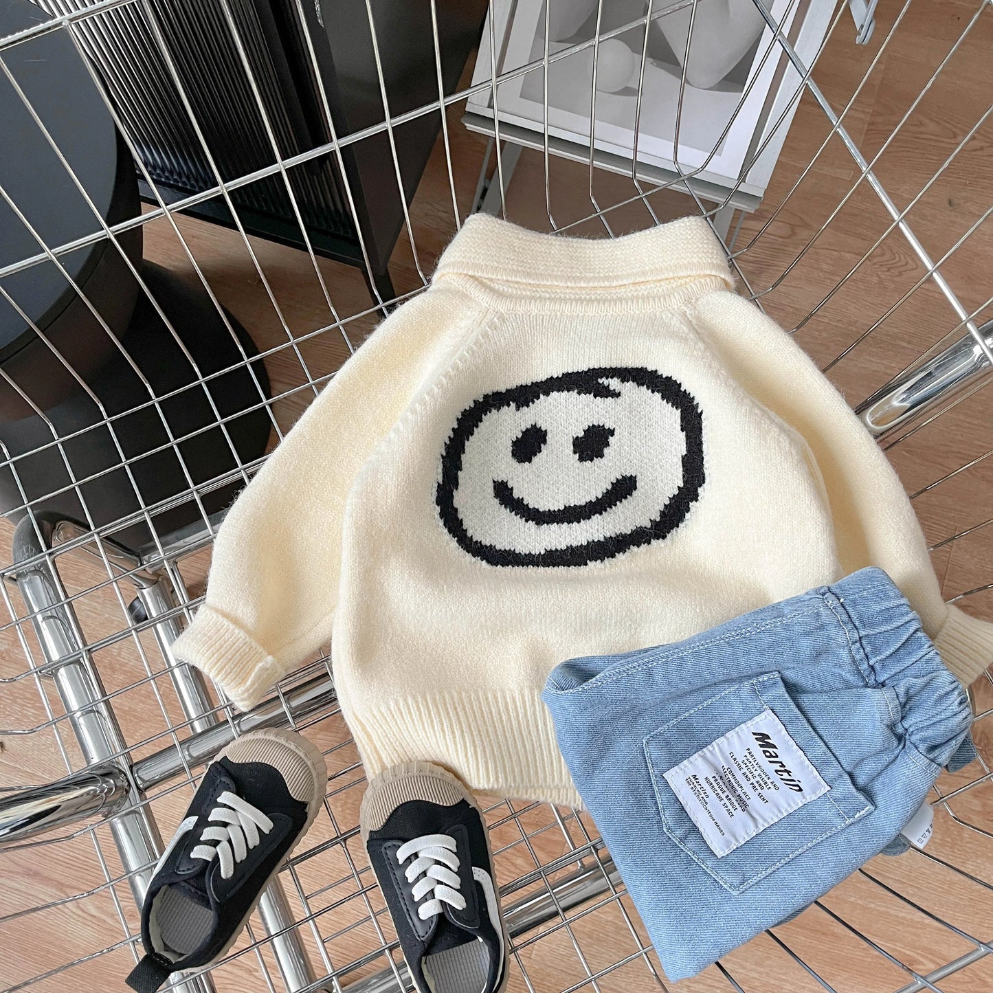 Baby Girls/Boys Knitted Coat Zippered Korean Long Sleeved with Vertical Pattern Fashion Soft Casual