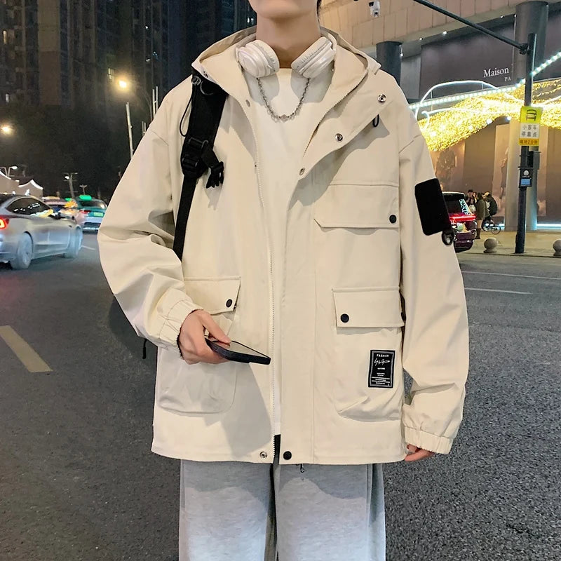 Fashion Men's Spring Autumn Functional Jacket WaterProof Hooded Outdoor Solid Color