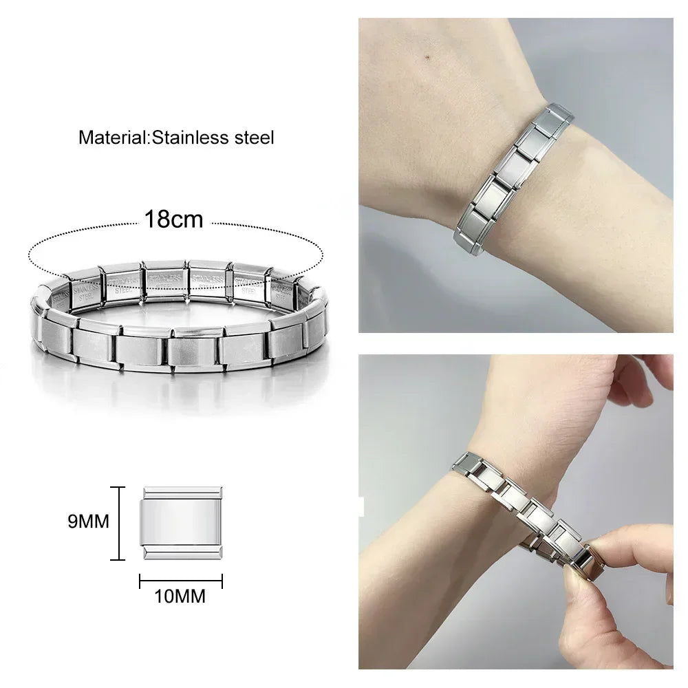 Italian Charm Link for Women Men 9mm Width Silver Gold Color Chain Stainless Steel Bracelet on Hand DIY Making Jewelry Wholesale