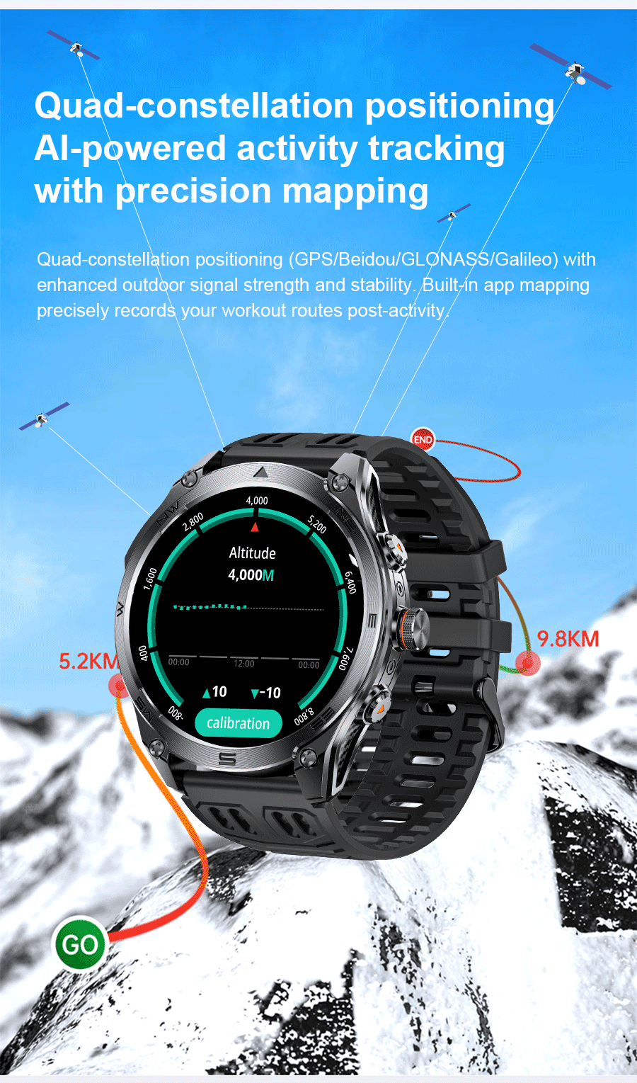 T-REX3 ULTRA New GPS Smart Watches 1000Mah Battery Compass 10ATM Waterproof Tactics Sport Flashlight BT call Smart Bracelet Man