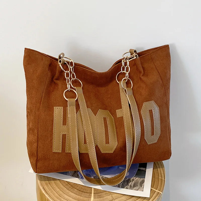 Solid Color Shoulder Bag, Trendy Letters Tote Bag, Canvas Campus Handbag for Women