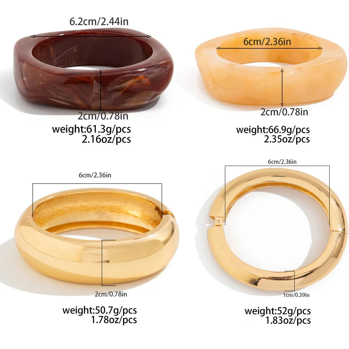 IngeSight.Z 3 Styles Vintage Irregular Resin Bangle Bracelets Women Punk Geometric Wide Metal Bracelet Chunky Party Jewelry Gift