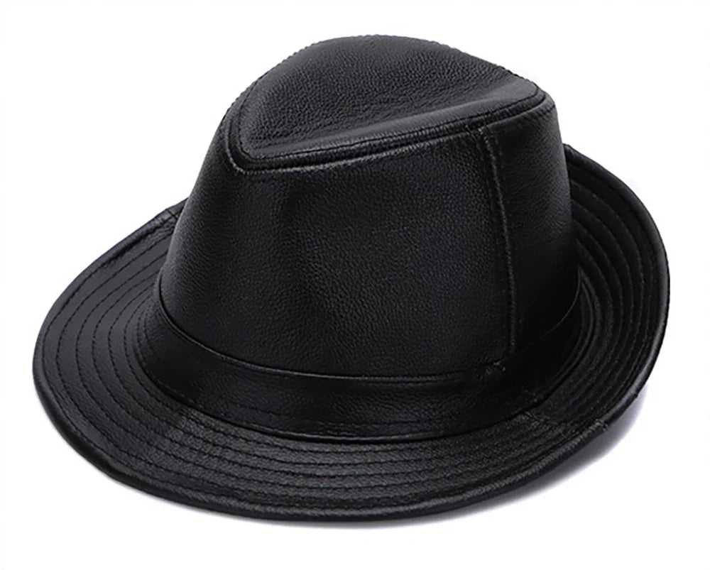 2026  Autumn Men Real Genuine Cowhide Leather Top Hats Men Fashion Caps Winter Warm New Cowboy  100% Real Cowhide Leather Hats