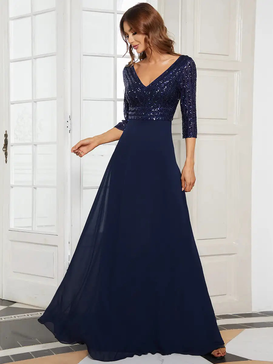 Evening Dresses Ever pretty of V Neck A-Line Sequin Wholesale Evening Dresses