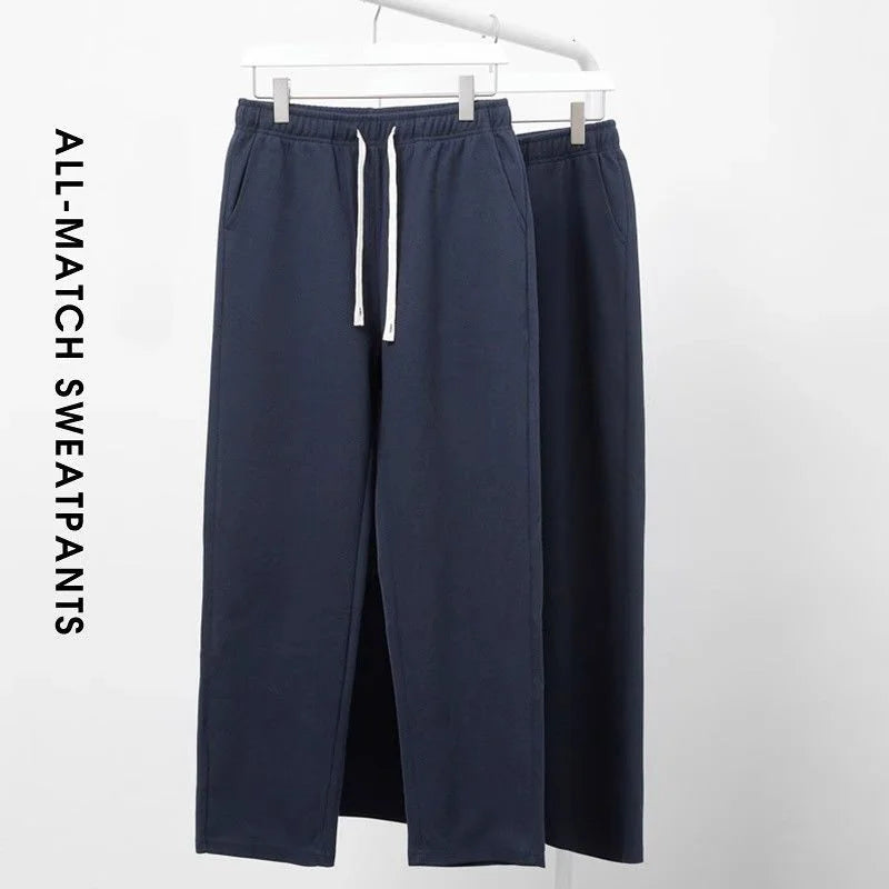 Men's Loose Straight Pants Diagonal Stripes Elastic Waist All-match Ankle Length Pants