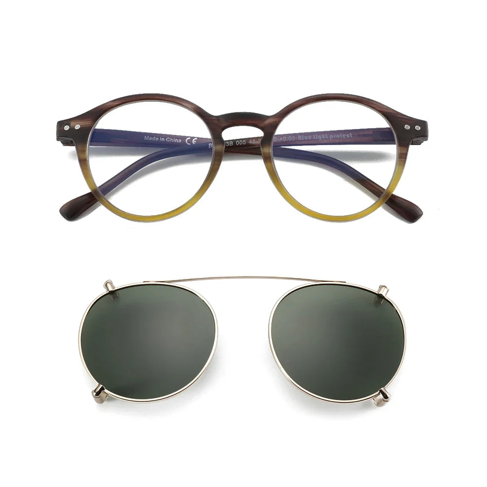 ZENOTTIC Steampunk Style Glasses (Anti Blue Light Blocking Eyewear) + Clip Lenses（Polarized Sunglasses Clips）for Women Men