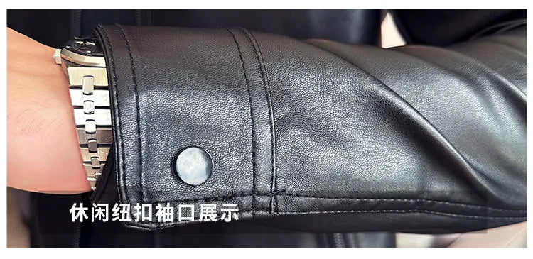 Men Bomber Leather Jacket Anti-wind Lapel Solid Casual Slim Fit Jacket