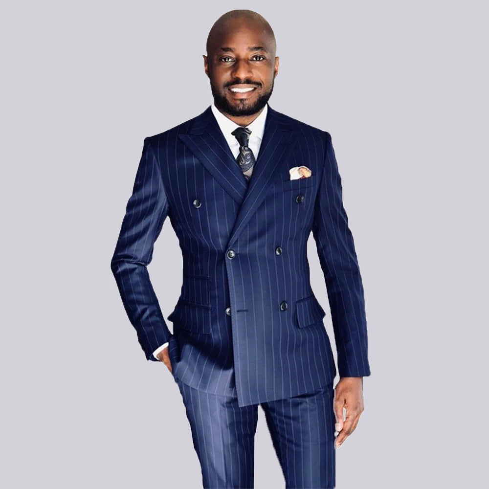 Tuxedo for Mens: Male Suit Blue Formal Casual Wedding Tuxedo 2 Piece Business Peak