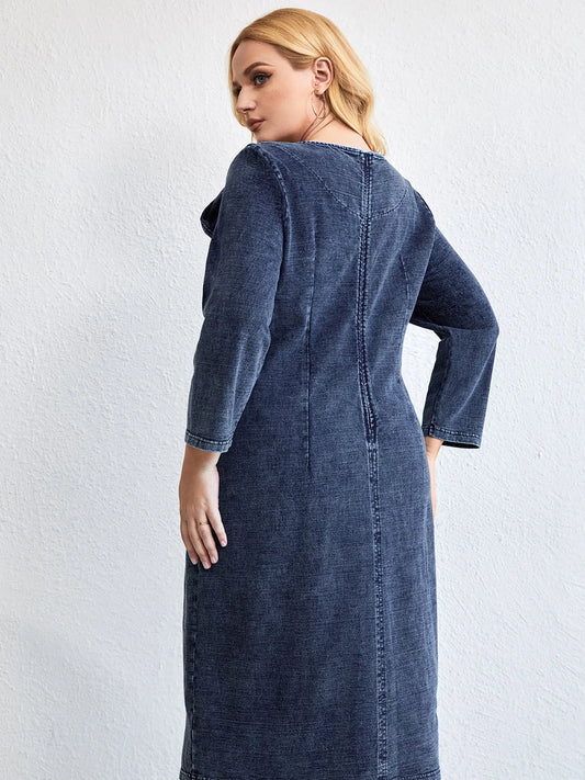 Women's Plus Size Denim Dress Autumn Chic Elegant Dresses For Chubby