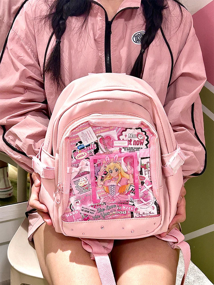 Y2K Cute Mini Backpack Women Kawaii Ita Bag Sweet Girl Transparent Rucksack DIY Personality Display Knapsack Lolita Shoulder Bag