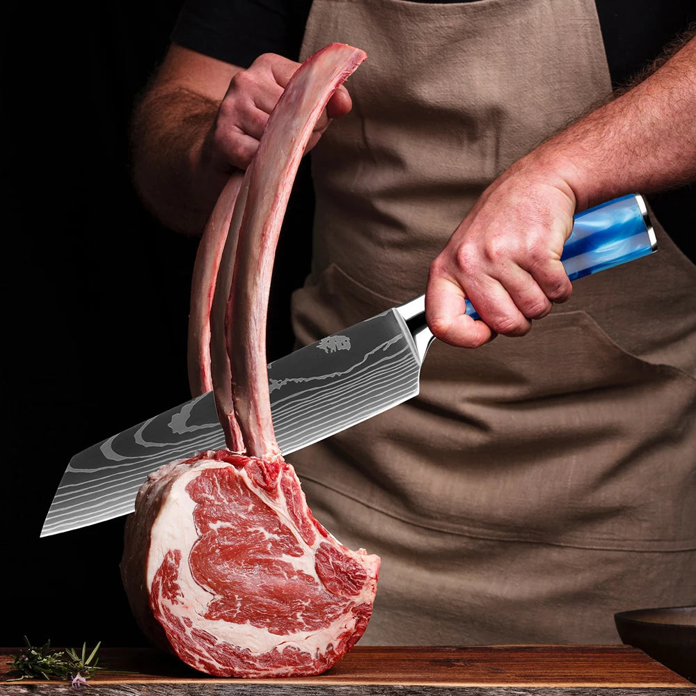 1-8 Piece Kitchen Knife Set, Blue Resin Handle for Chef Knife, Paring Knife