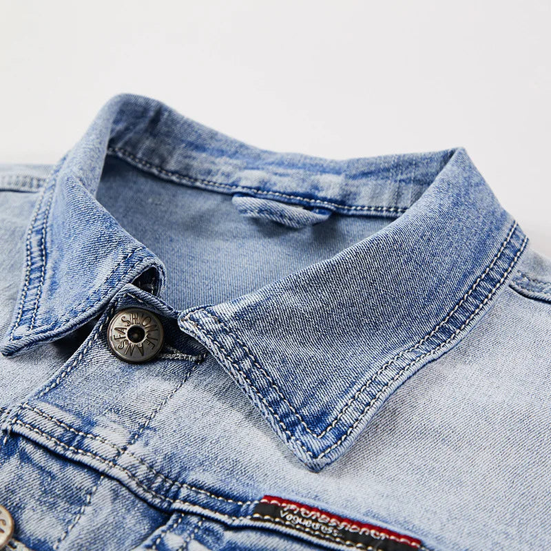 Sets Blue Jean Jackets Men's Fashion Multi Pockets Loose Casual Cotton Vintage  Coats