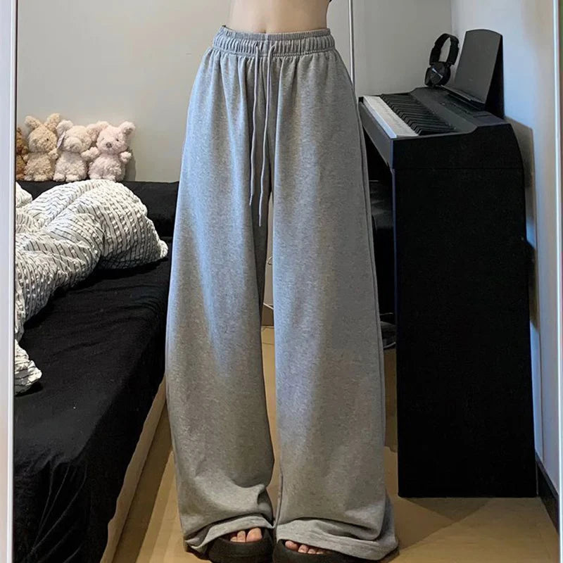 Rimocy High Waist Grey Sweatpants Women 2024 Casual Wide Leg Sport Pants Women