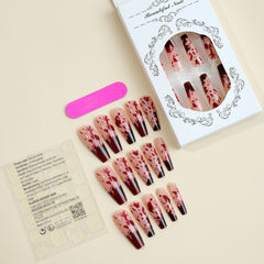 24pcs Halloween Blood Drops Gradient False Nails Press On Super Long Ballerina Nails